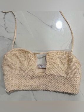 Oh Polly Cream Pearl Knit Crop Top